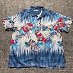 Tommy Bahama Shirt Mens 2XL XXL Blue Silk Hawaiian Aloha Floral Camp Loop Collar